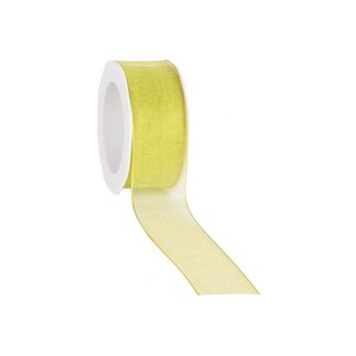 Organza ribbon, wired, 25 mm, Lime