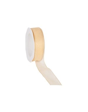  Organza ribbon, wired, 25 mm, Ocher gold / yellow