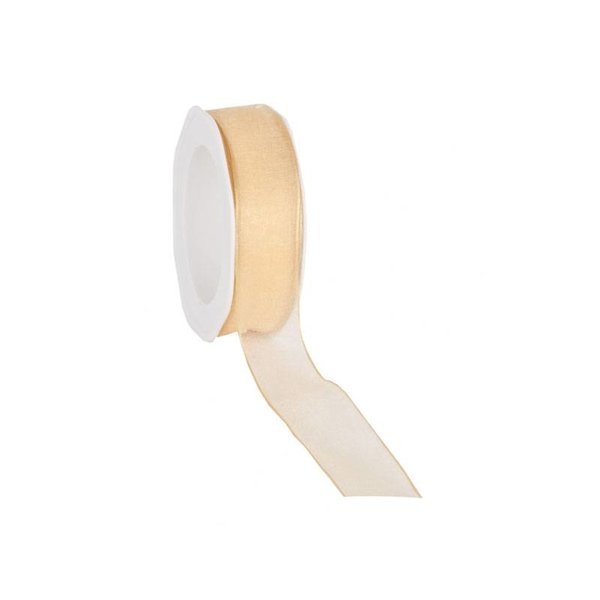 Organza ribbon 25 mm. Woven edge with iron wire, Ocher gold / yellow