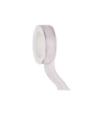 Organza ribbon, wired, 25 mm, Silver