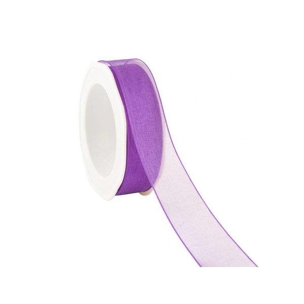 Organza ribbon 25 mm. Woven edge with iron wire, Purple