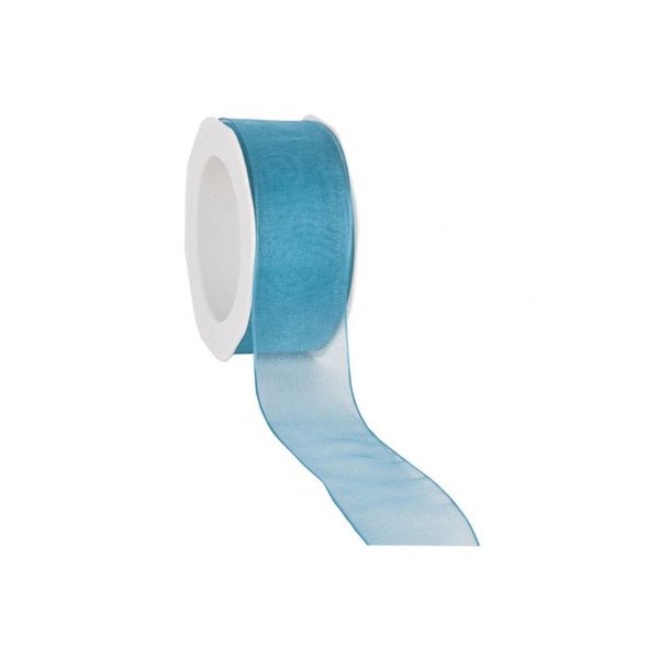 Organza ribbon 25 mm. Woven edge with iron wire, Turquoise