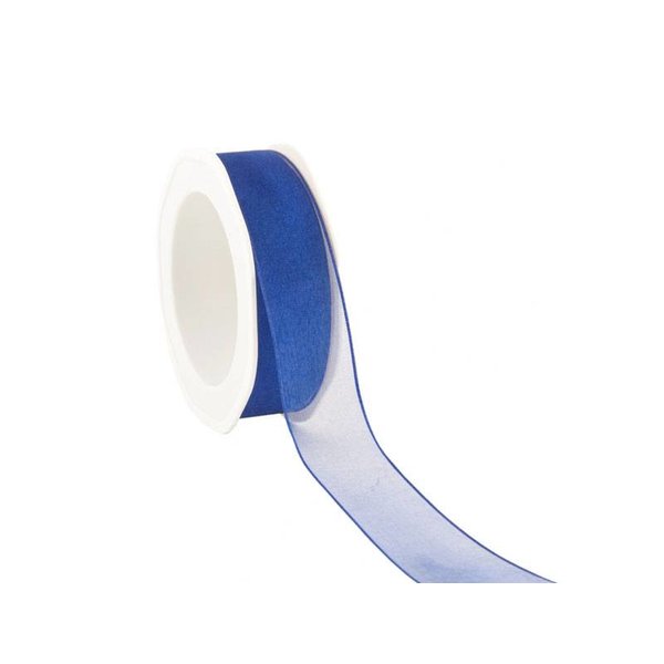 Organza ribbon 25 mm. Woven edge with iron wire, Cobalt blue