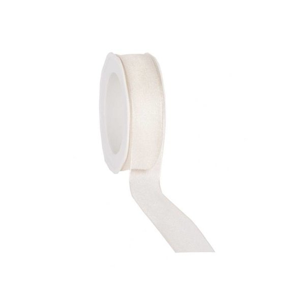 Organza ribbon 25 mm. Woven edge with iron wire, Ivory