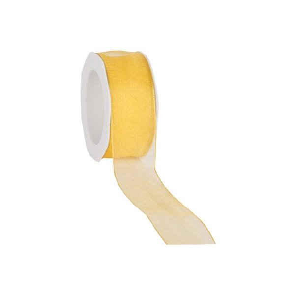 Organza ribbon 25 mm. Woven edge with iron wire, Yellow