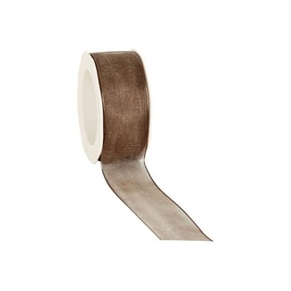 Organza ribbon, wired, 25 mm, Brown