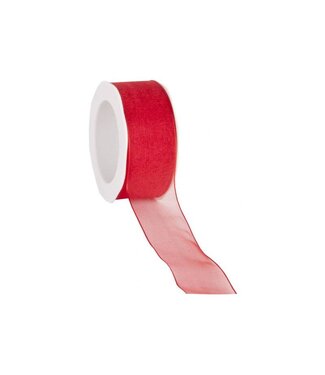 Organza ribbon, wired, 25 mm, Red