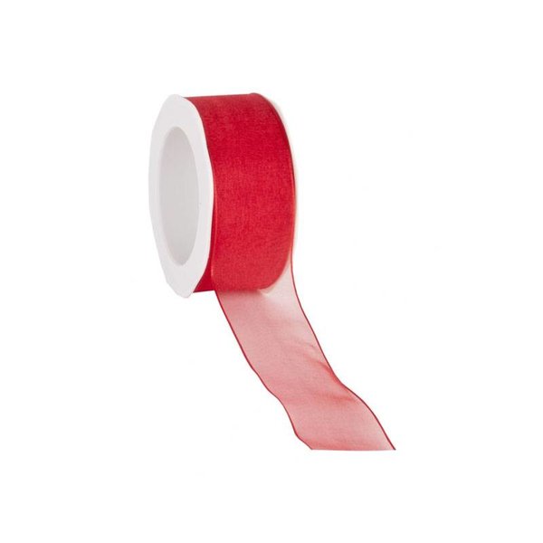 Organza ribbon 25 mm. Woven edge with iron wire, Red