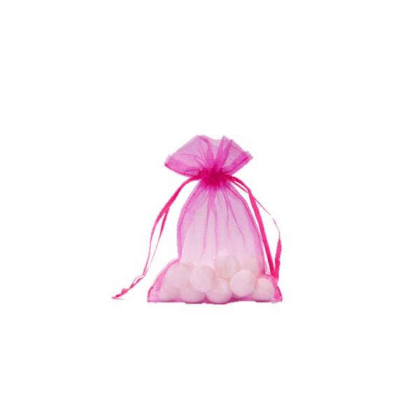 Organzazakje met satijn lint, Fuchsia