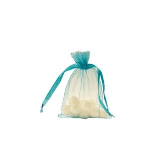 Organzazakje met satijn lint, Turquoise