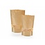 Stand-up pouch Kraft, with window, grip-closure and tear-off edge.