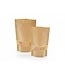 Stand-up pouch Kraft, with window, grip-closure and tear-off edge.