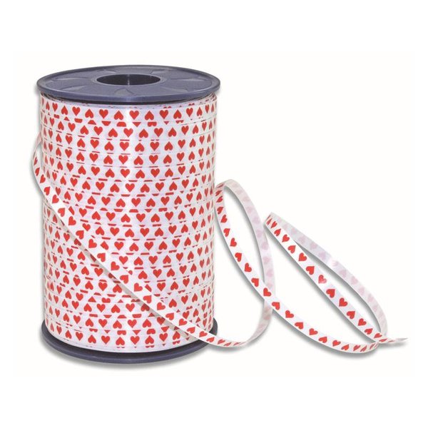 Curl ribbon, white with red hearts