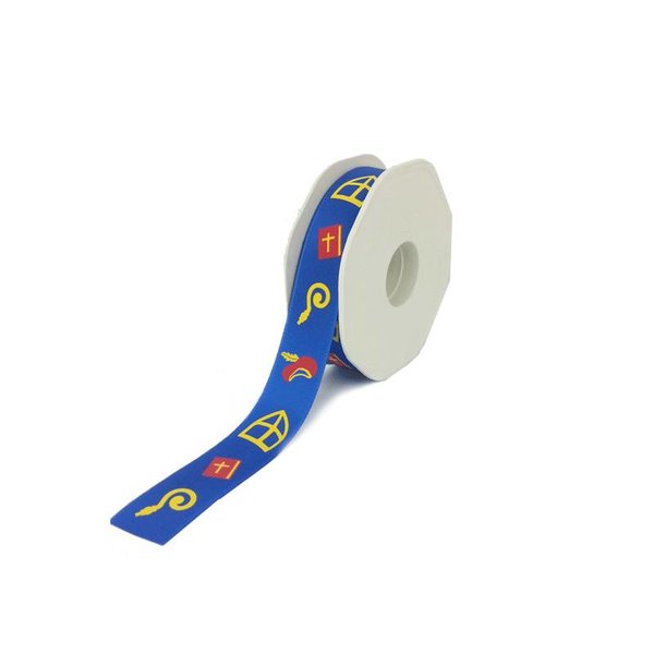 Wired Sinterklaas ribbon, 25 mm / 15 mtr, blue