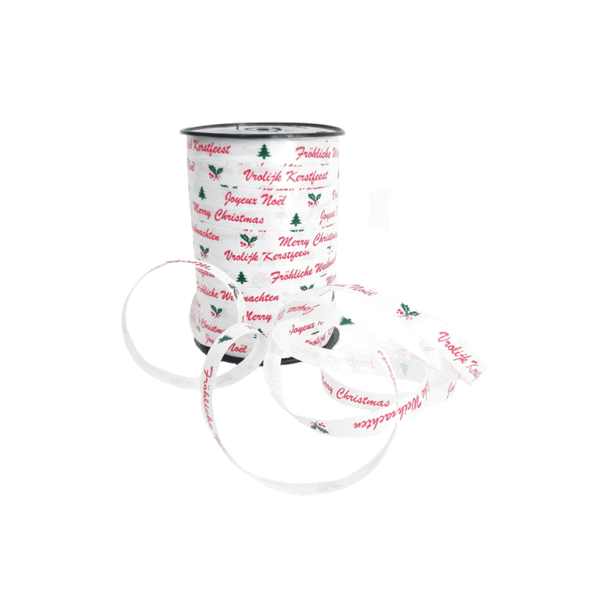 Christmas ribbon, white, 4 languages, 10 mm