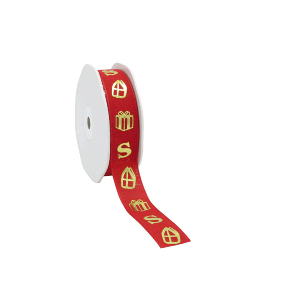 Wired Sinterklaas ribbon, 22 mm / 15 mtr, red