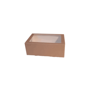Gebaksdozen, 24x16x9 cm, bruin kraft, met venster
