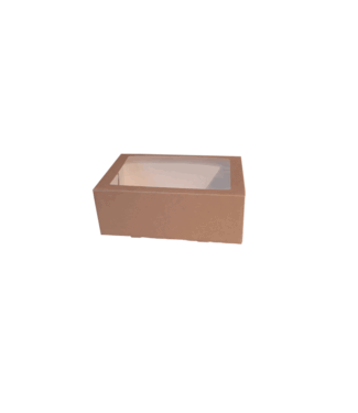 Gebaksdozen, 24x16x9 cm, bruin kraft, met venster