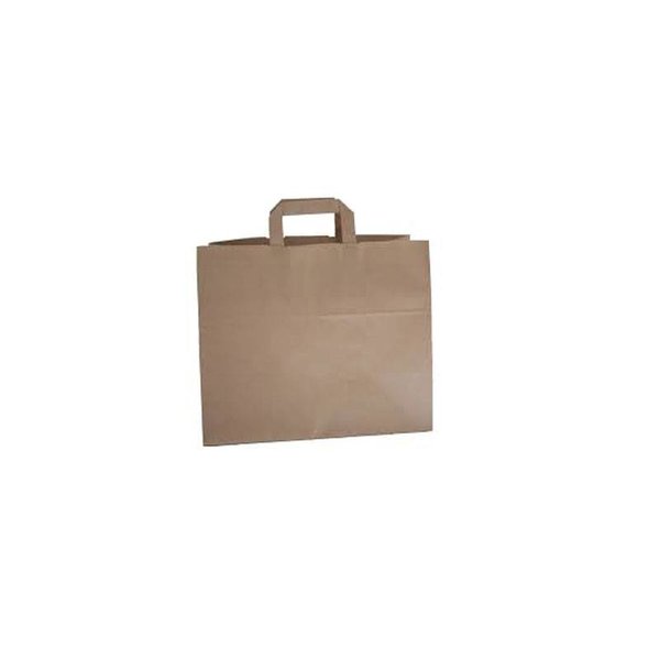 Papieren draagtassen, 26+17x25 cm, Snacktas, bruin, plat handvat