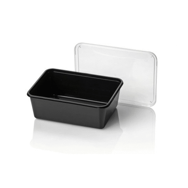 Microwave containers, rectangular, PP, Black (injection molded) 1000cc  , Re-usable