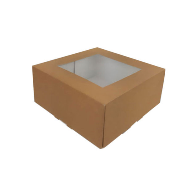 Gebaksdozen met venster, bruin kraft, 21x21x9 cm