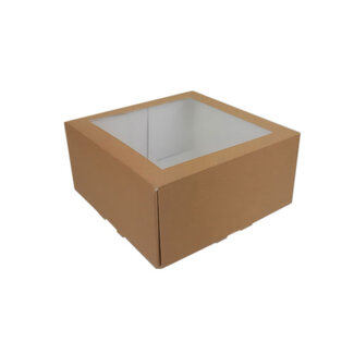 Taartdoos, 19x19x9 cm, bruin kraft, met venster