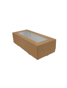  Yule log cake box, brown kraft, 26x12x7 cm, with window