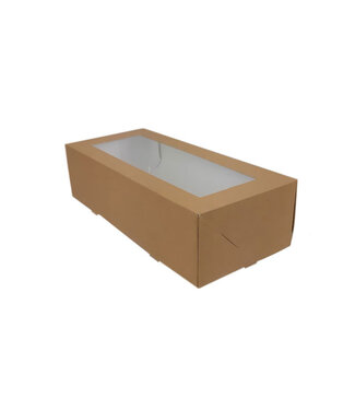Yule log cake box, brown kraft, 26x12x7 cm, with window