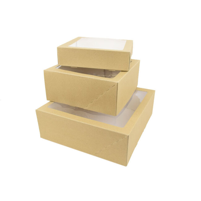 Cakeboxes with window, brown kraft,  26x26+9cm "Robuust"