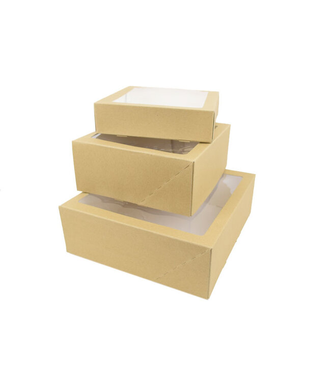 Cakeboxes with window, brown kraft,  26x26+9cm "Robuust"