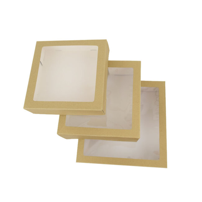 Cakeboxes with window, brown kraft,  26x26+9cm "Robuust"