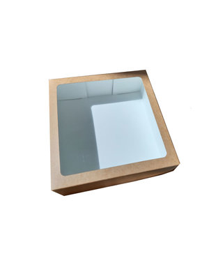  Cakebox, brown kraft,  26x26+9 cm, with window