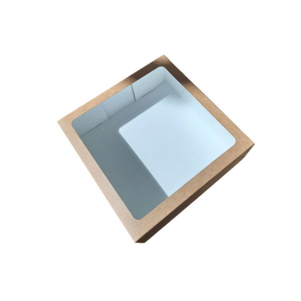 Taart / geschenkdozen, 26x26+9cm, bruin kraft, met venster