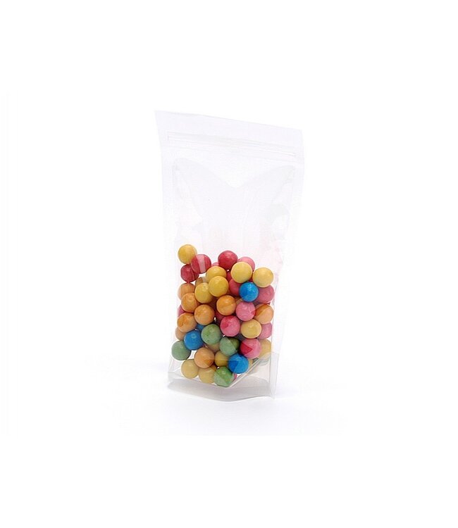Stand-up pouch transparent, 100ml with grip-closure and tear-off edge