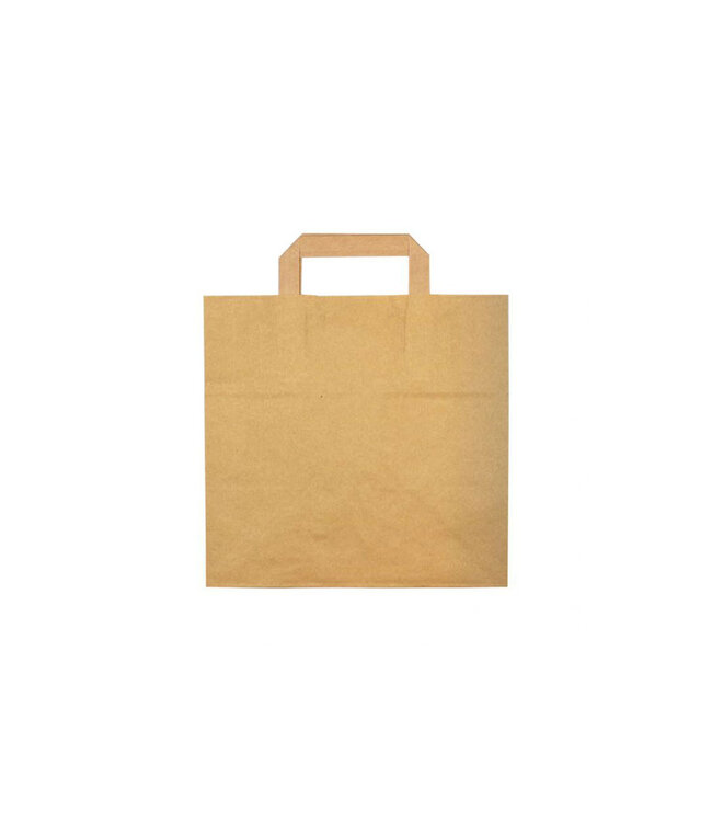Kraft paper block bottom bag 36+31.5x36cm brown, flat handle