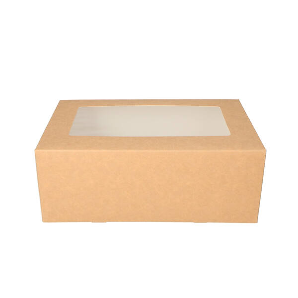 Cakebox, brown kraft, 24x14x9 cm, with window - Westland Verpakkingen