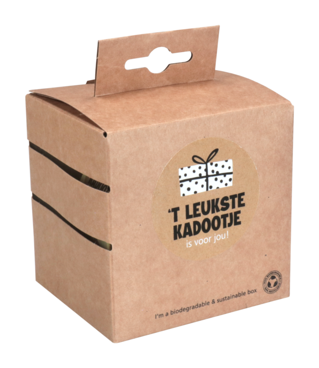 Cadeau etiket rond 50mm “’t leukste kadootje is voor jou” – kraft look – 200 etiketten op rol in dispenser doosje