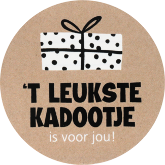 Cadeau etiket “’t leukste kadootje is voor jou” rond 50mm – 200 stuks