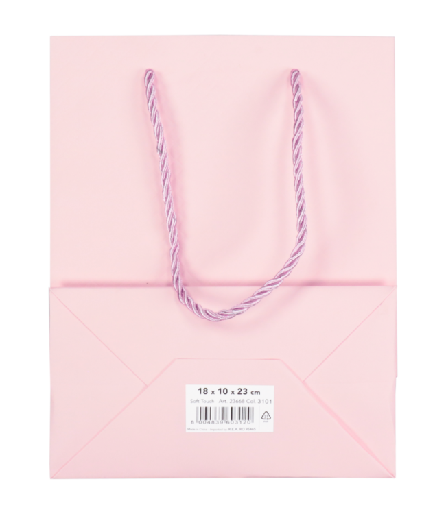 Pastel pink paper carrier bag 18x10x23cm FSC – embossed – with cord handles – 10 pcs