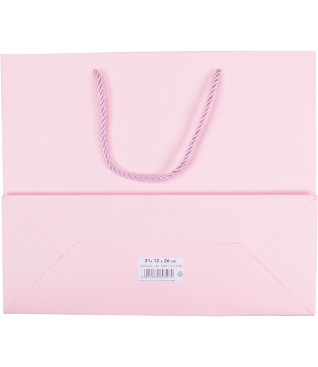 Papieren draagtas pastel roze 26x12x32cm FSC – embossed – met koord – 10 stuks