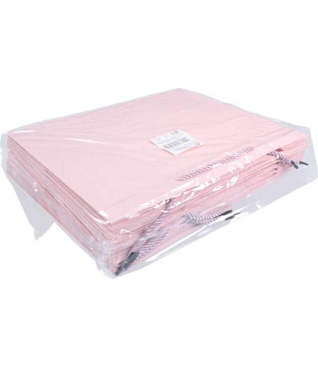 Papieren draagtas pastel roze 26x12x32cm FSC – embossed – met koord – 10 stuks
