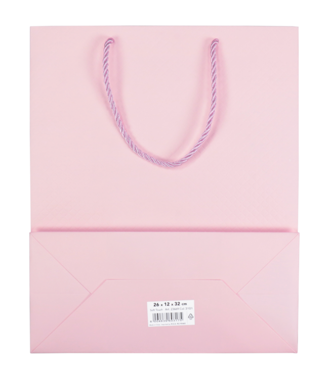 Papieren draagtas pastel roze 31x12x26cm FSC – embossed – met koord – 10 stuks