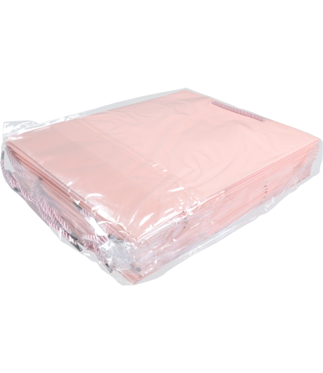 Papieren draagtas pastel roze 31x12x26cm FSC – embossed – met koord – 10 stuks