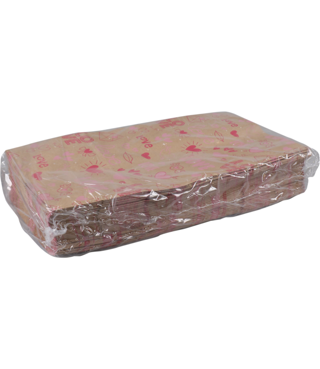 Blokbodemzak bruin kraft 160x90x310mm Love notes – 70 grams papier – zonder polymeer – 50 stuks