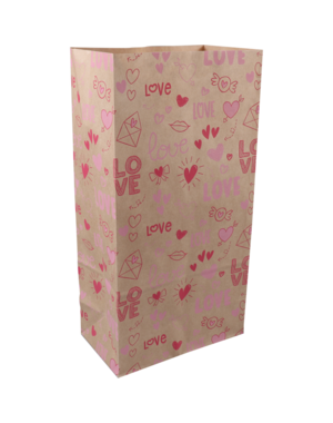  Block bottom bag kraft Love notes 160x90x310mm – 50 pcs