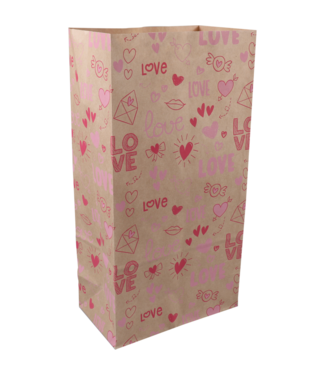 Blokbodemzak kraft Love notes 160x90x310mm – 50 stuks