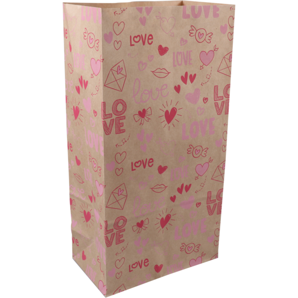 Blokbodemzak bruin kraft 160x90x310mm Love notes – 70 grams papier – zonder polymeer – 50 stuks