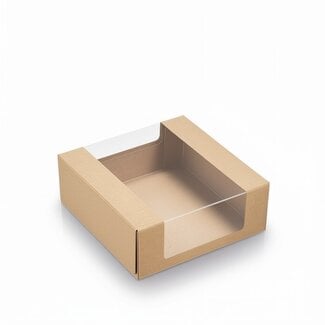 Kraft/PLA gebaksdoosje met venster 110x110x40mm (25 st)