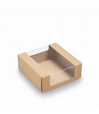 Kraft/PLA gebaksdoosje met venster 110x110x40mm (25 st)