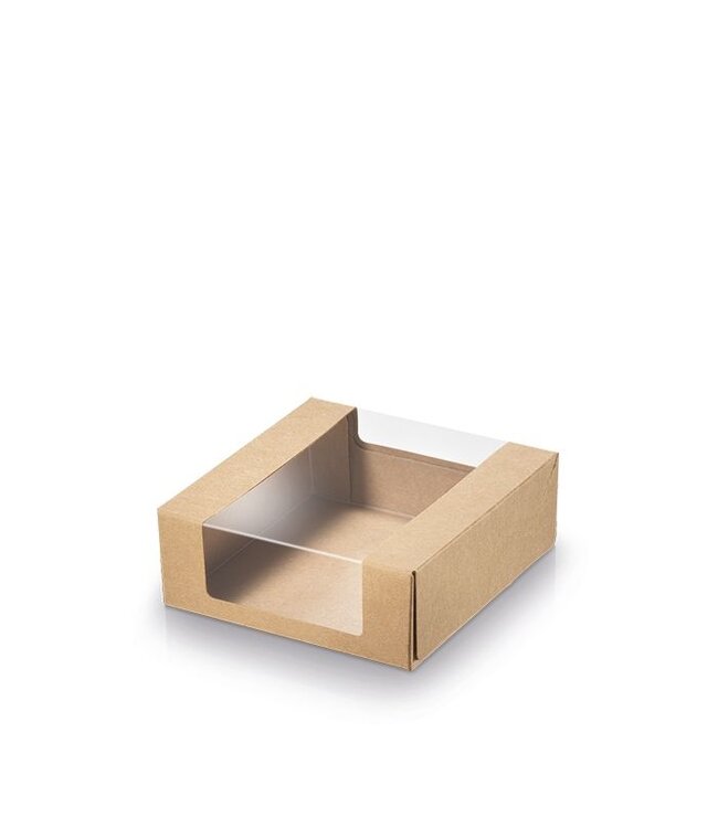 Kraft/PLA gebaksdoosje met venster – 110x110x40mm duurzaam gebakdoosje (25 stuks)